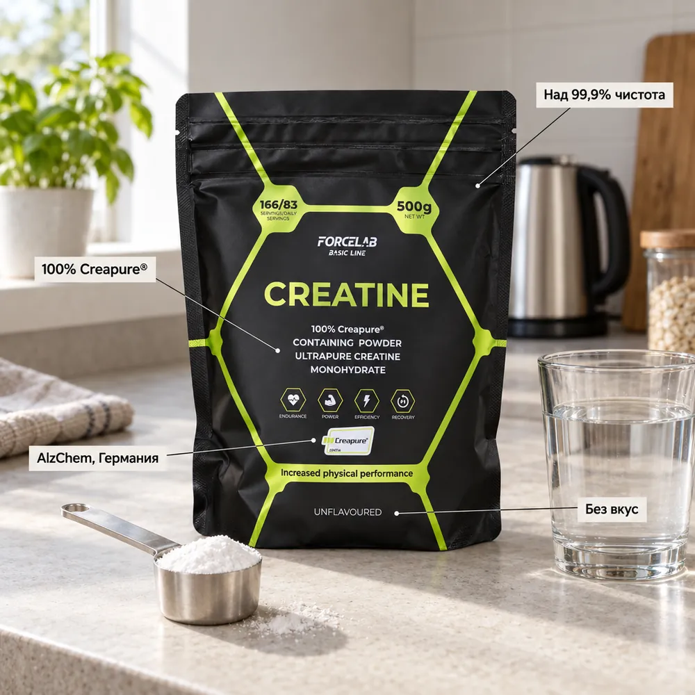 ForceLab Creatine 100% Creapure: над 99,9% чистота, AlzChem Германия, без вкус.