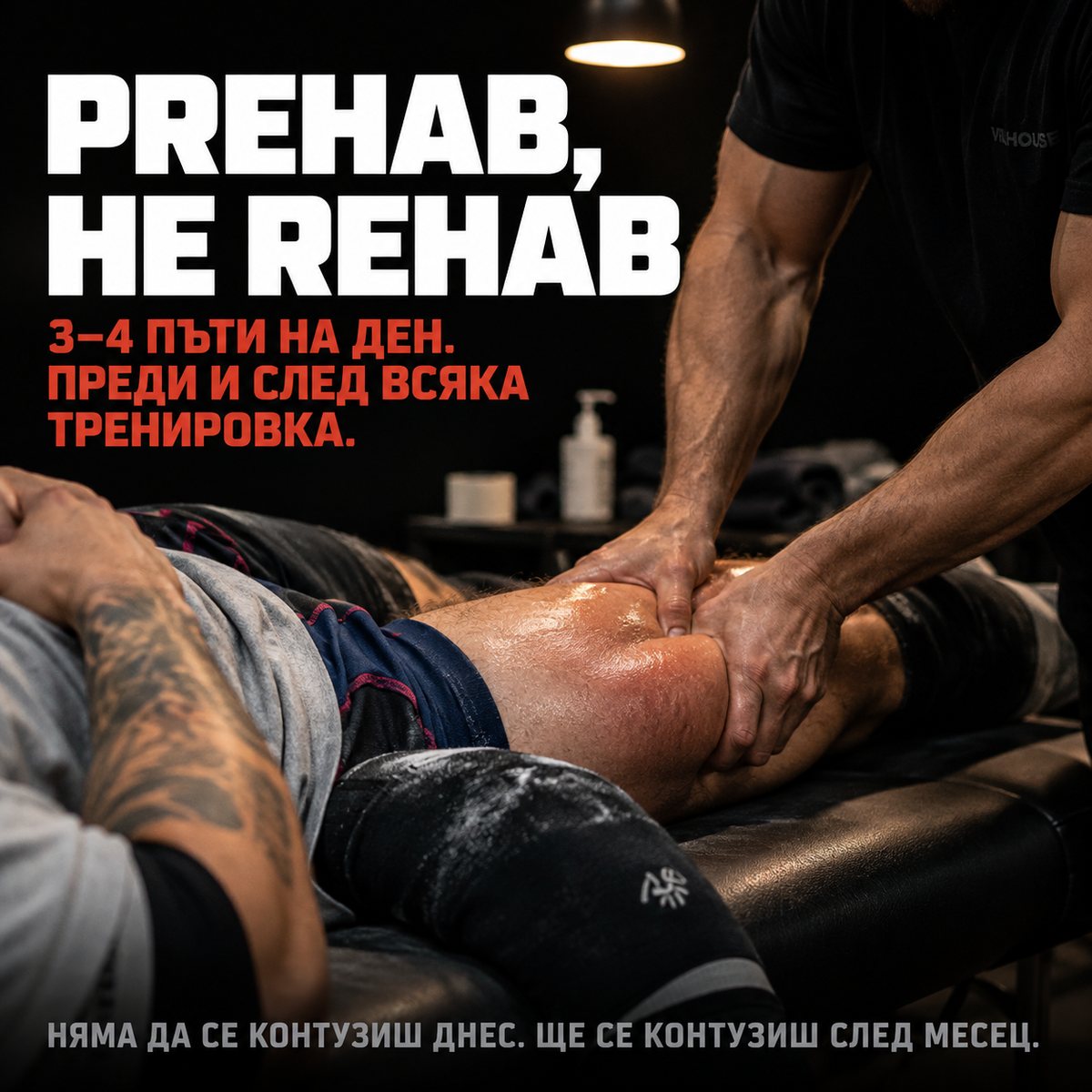 Prehab, не rehab. 3–4 пъти на ден, преди и след всяка тренировка.