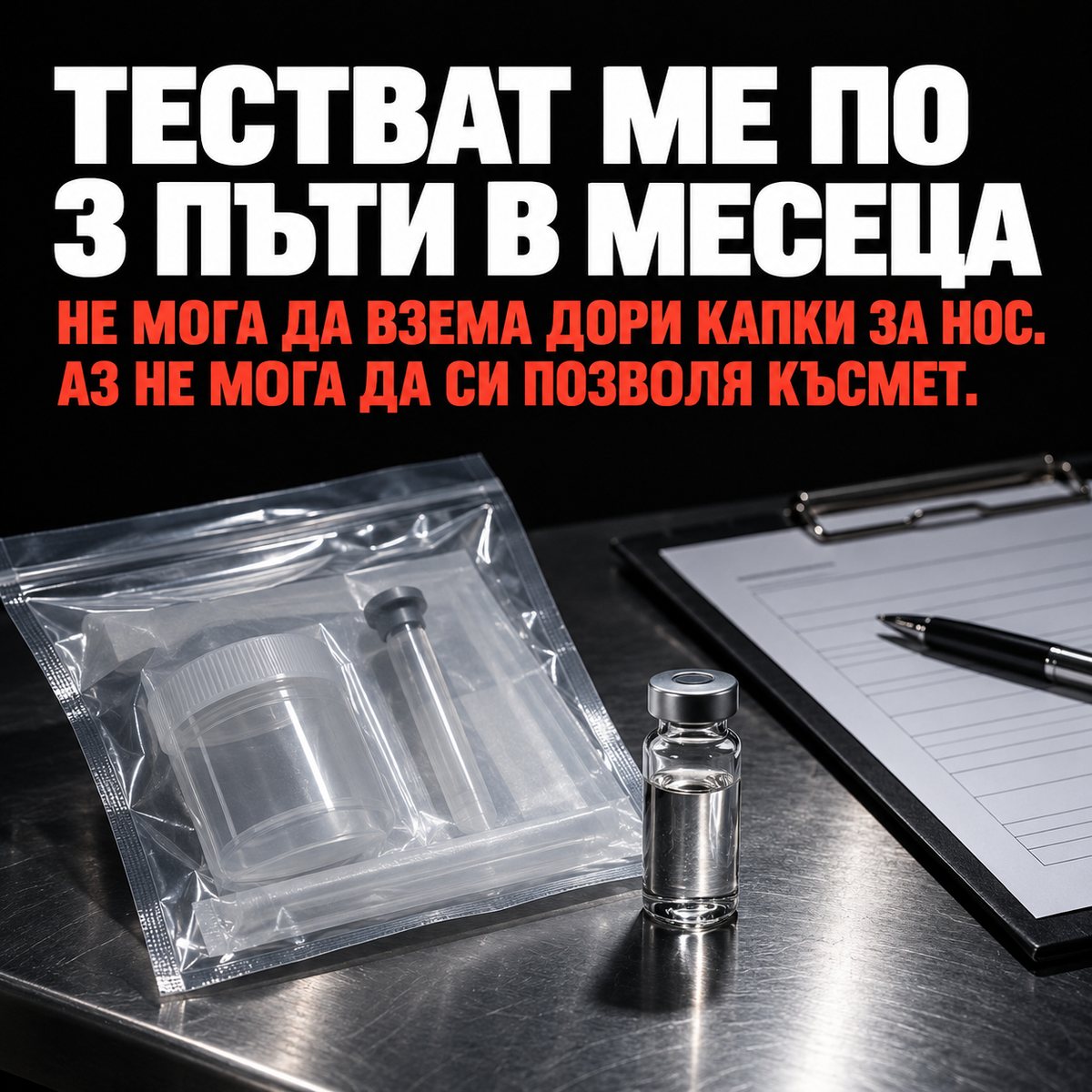 Тестват ме по 3 пъти в месеца. Не мога да взема дори капки за нос. Не мога да си позволя късмет.